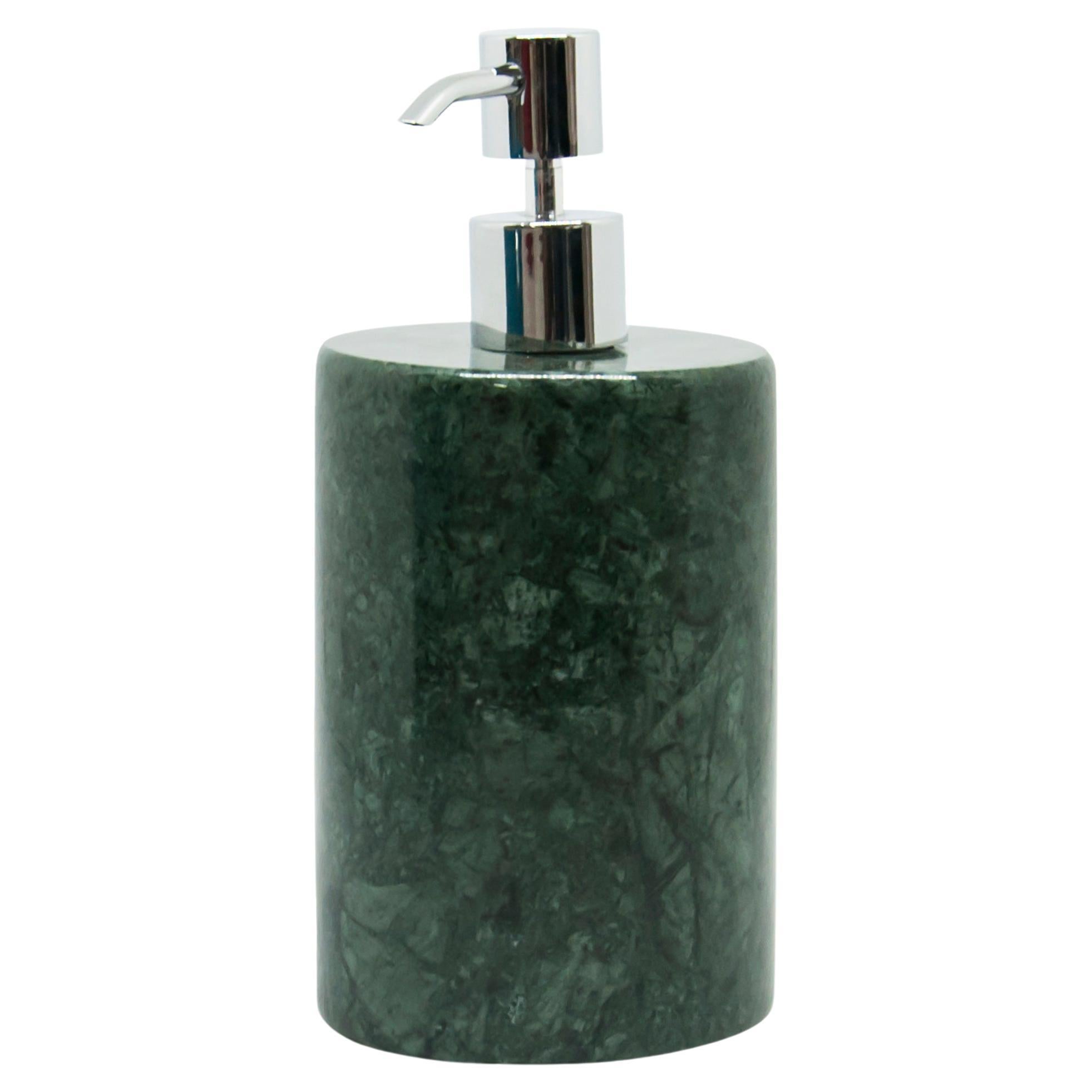 Handmade Rounded Soap Dispenser in Green Guatemala Marble For Sale