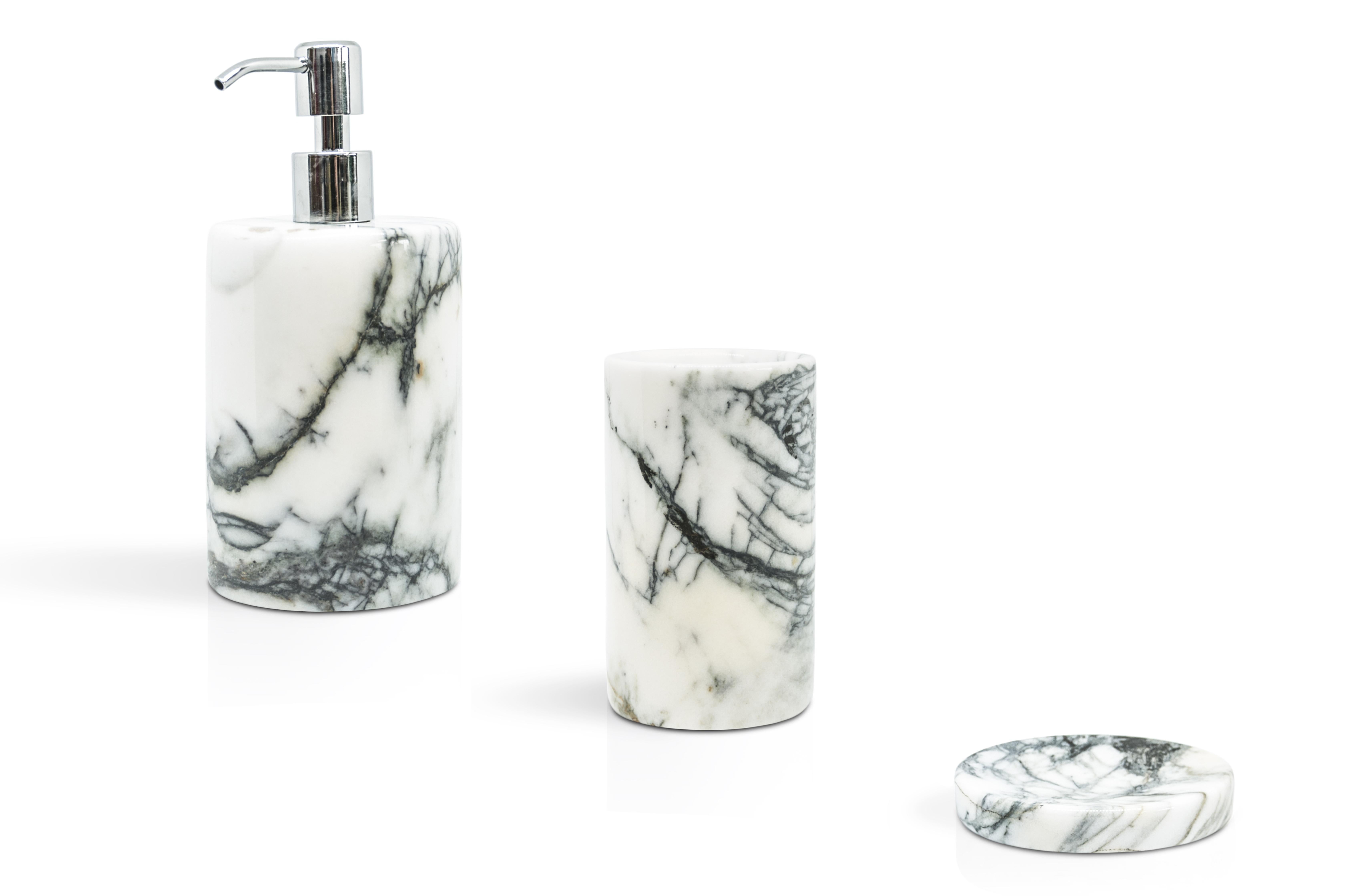 Italian Handmade Rounded Soap Dispenser in Paonazzo Marble For Sale