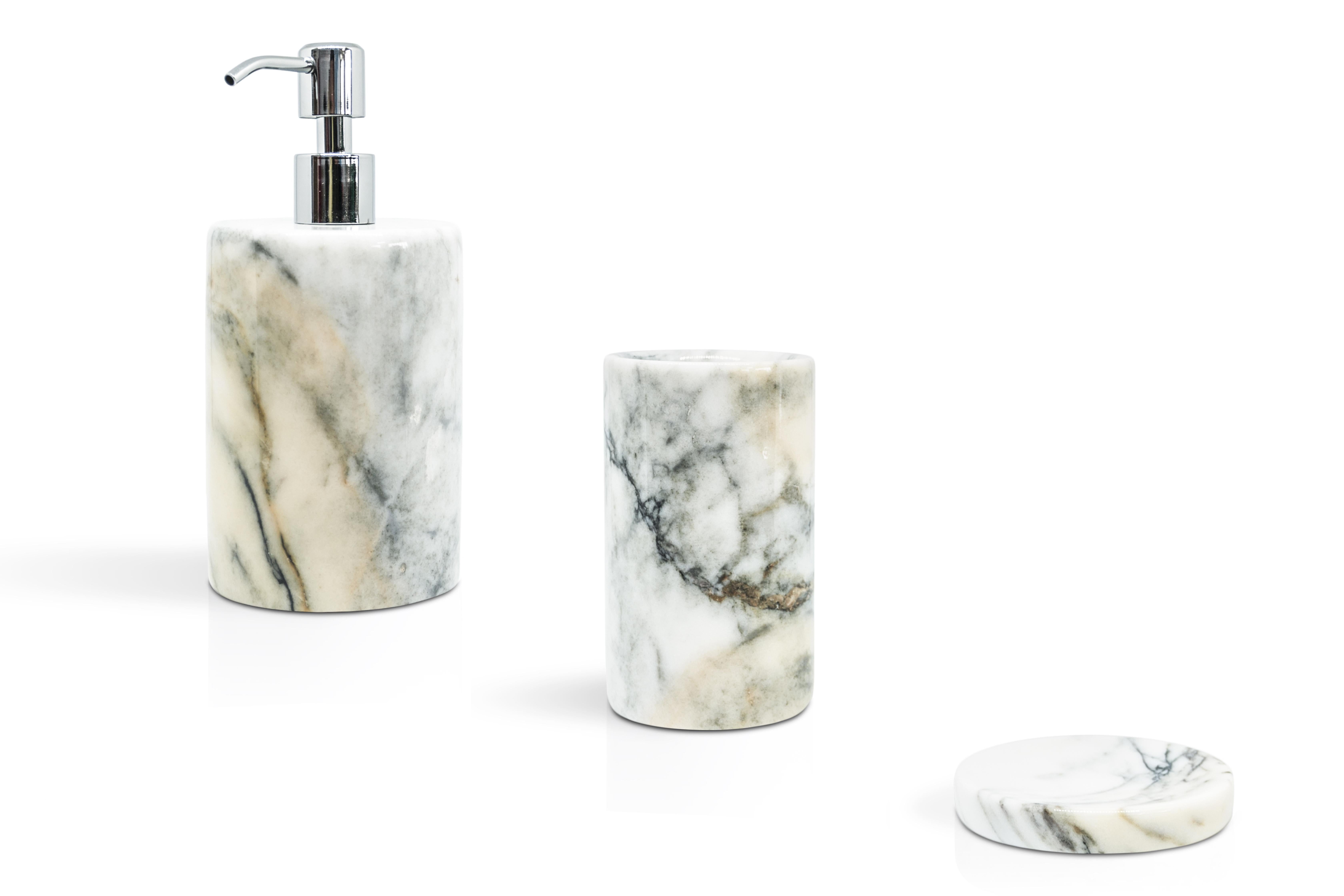 Hand-Crafted Handmade Rounded Soap Dispenser in Paonazzo Marble For Sale