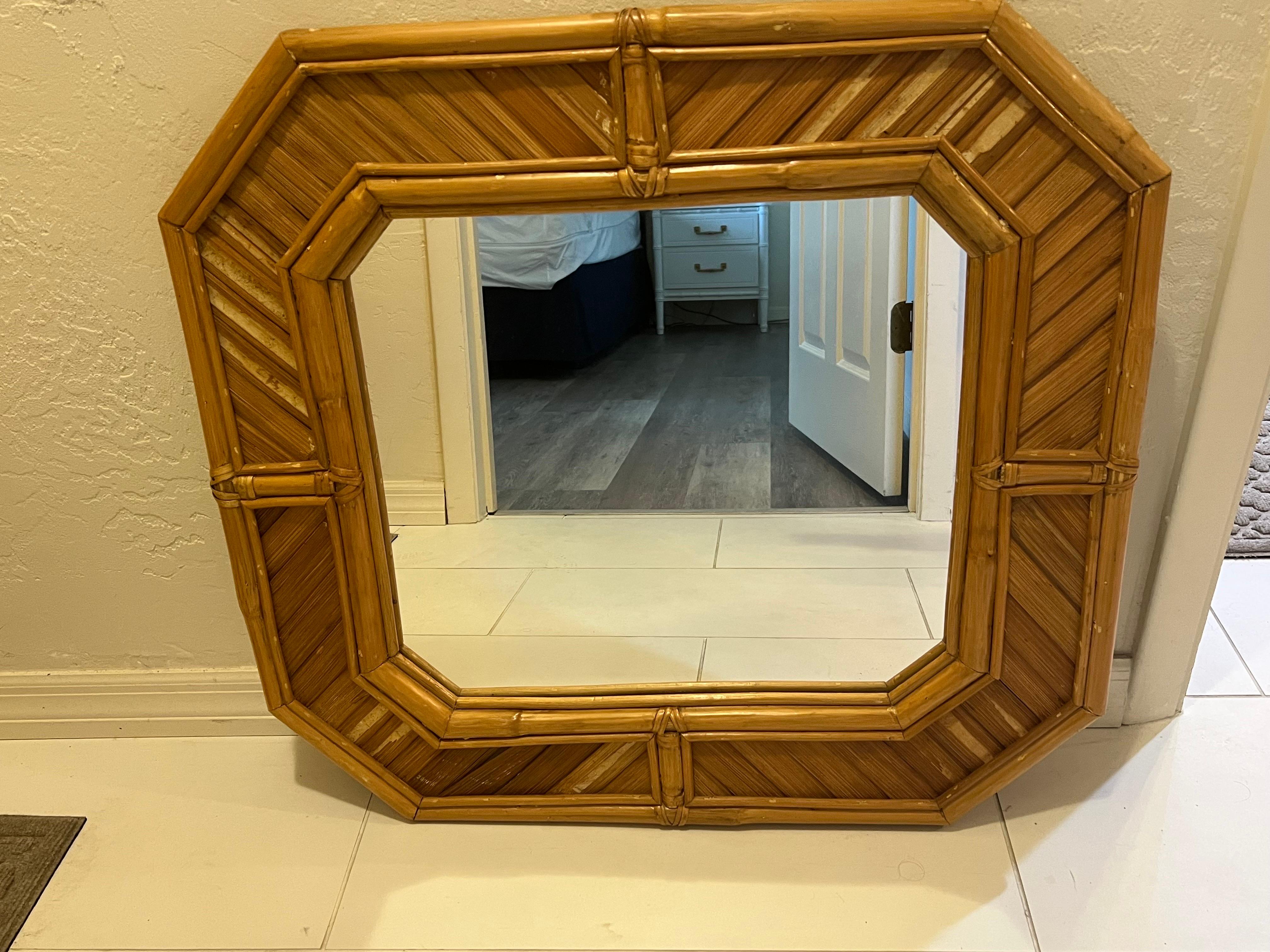 Rounded Square Bamboo Mirror For Sale 5