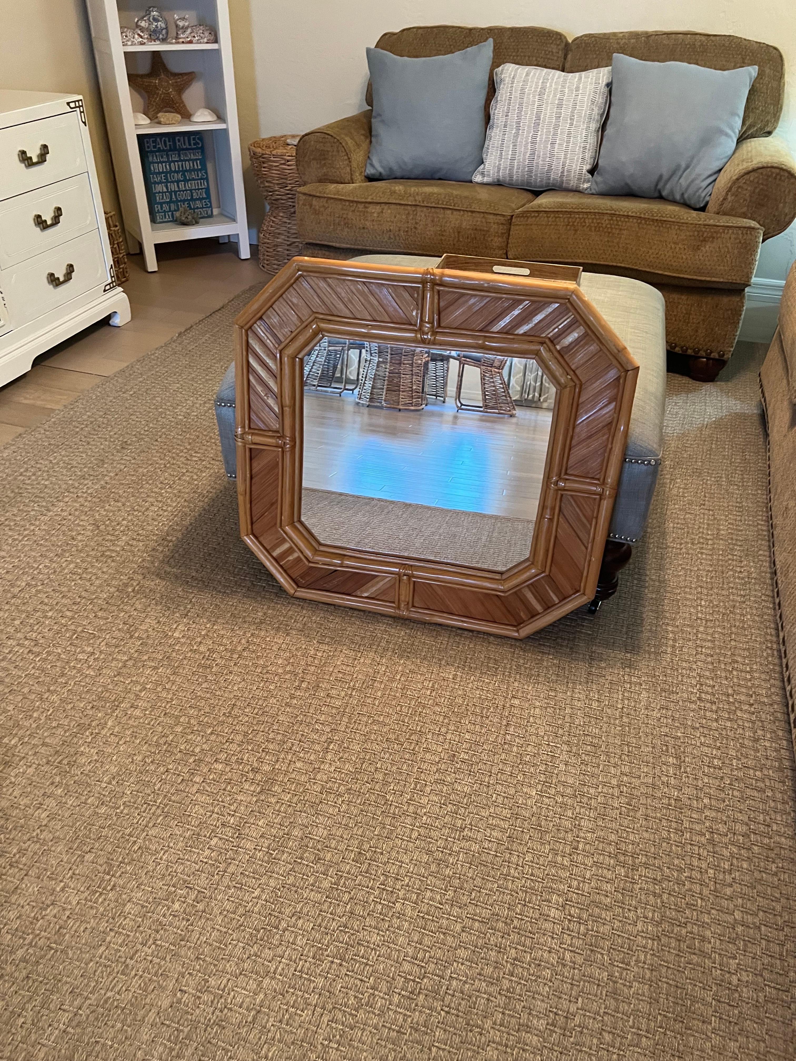 Late 20th Century Rounded Square Bamboo Mirror For Sale