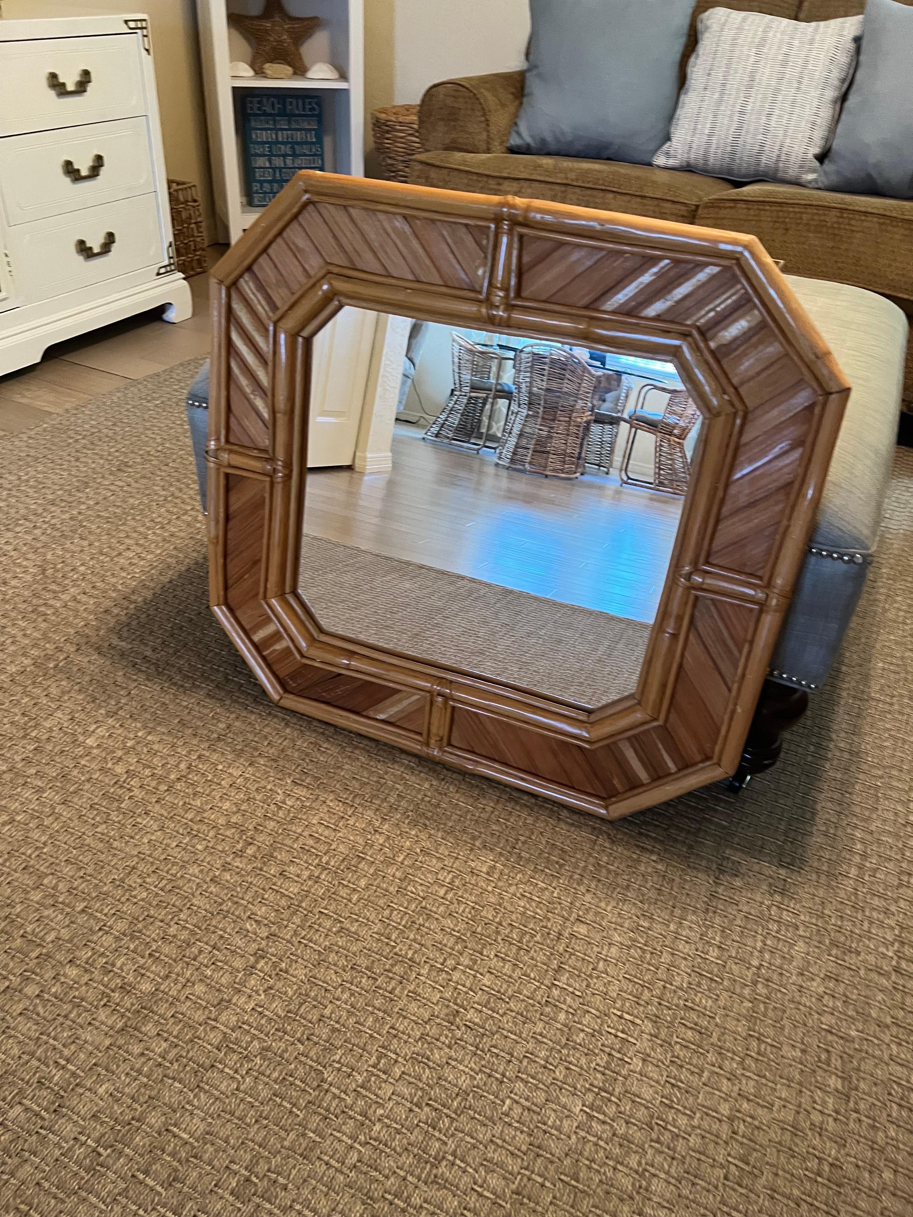 Rounded Square Bamboo Mirror For Sale 2