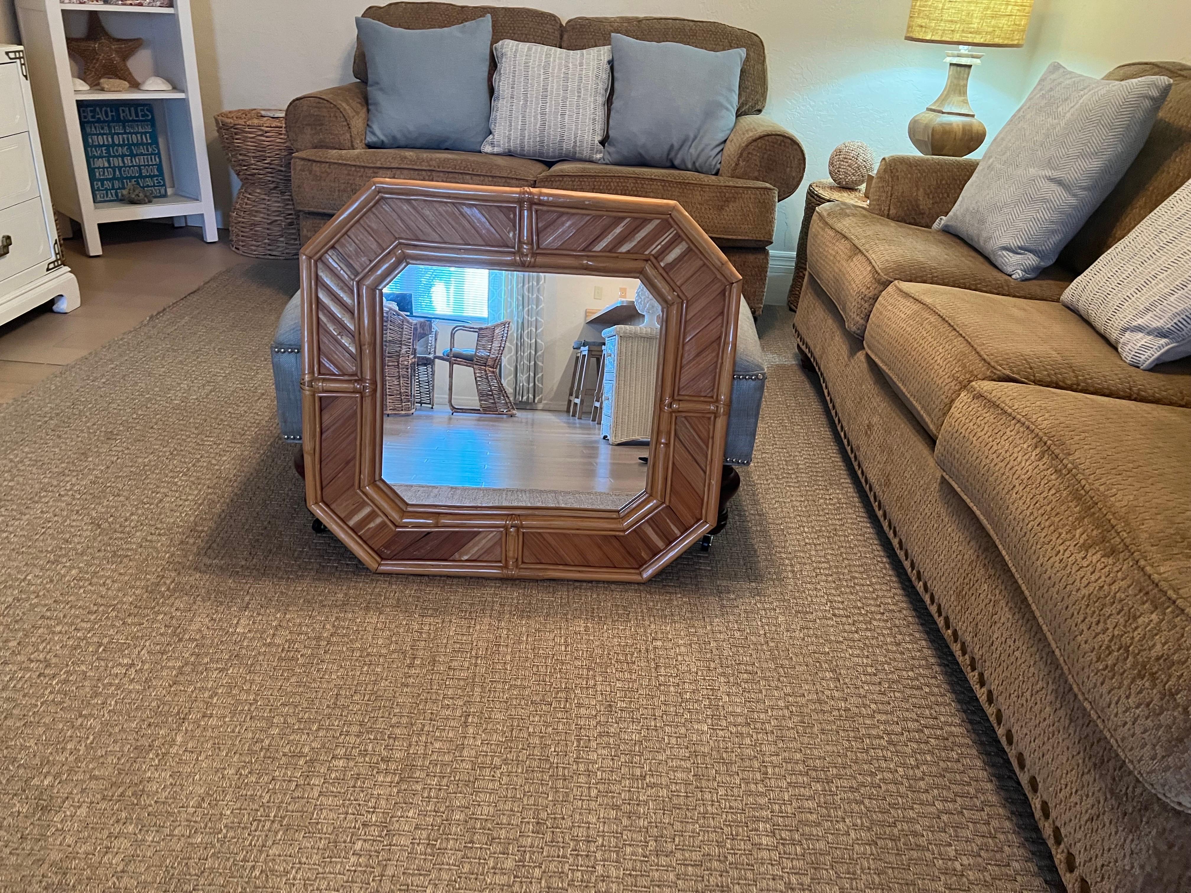 Rounded Square Bamboo Mirror For Sale 3