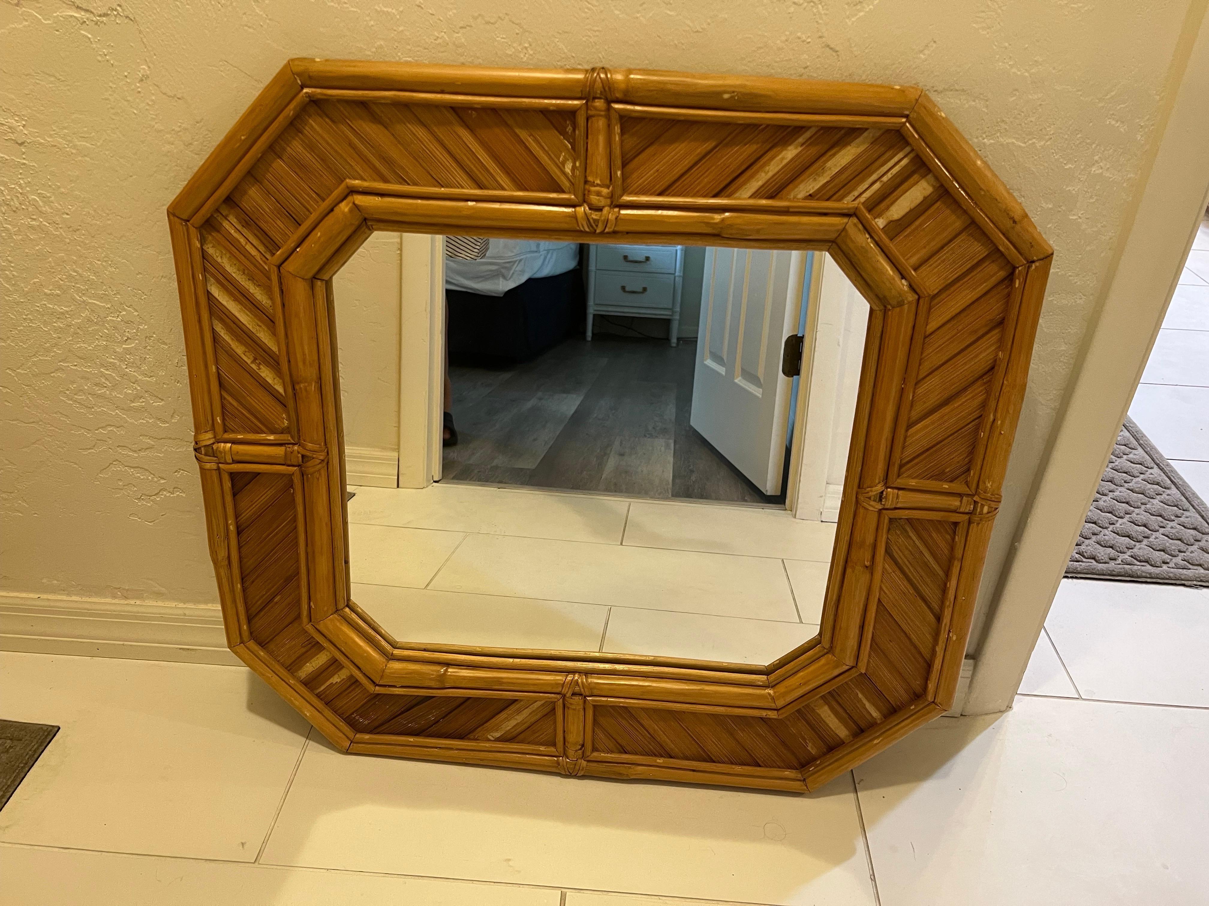 Rounded Square Bamboo Mirror For Sale 4