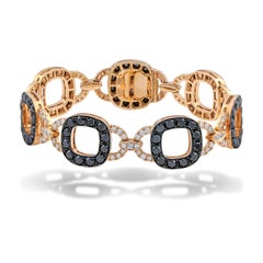 Bracelet à maillons carrés arrondis en or rose 18 carats, diamants blancs et noirs 14, 80 carats