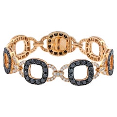 Bracelet à maillons carrés arrondis en or rose 18 carats, diamants blancs et noirs 14, 80 carats