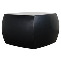Rounded Square Stool, Black Lacquer by Robert Kuo, Hand Repousse, Limited