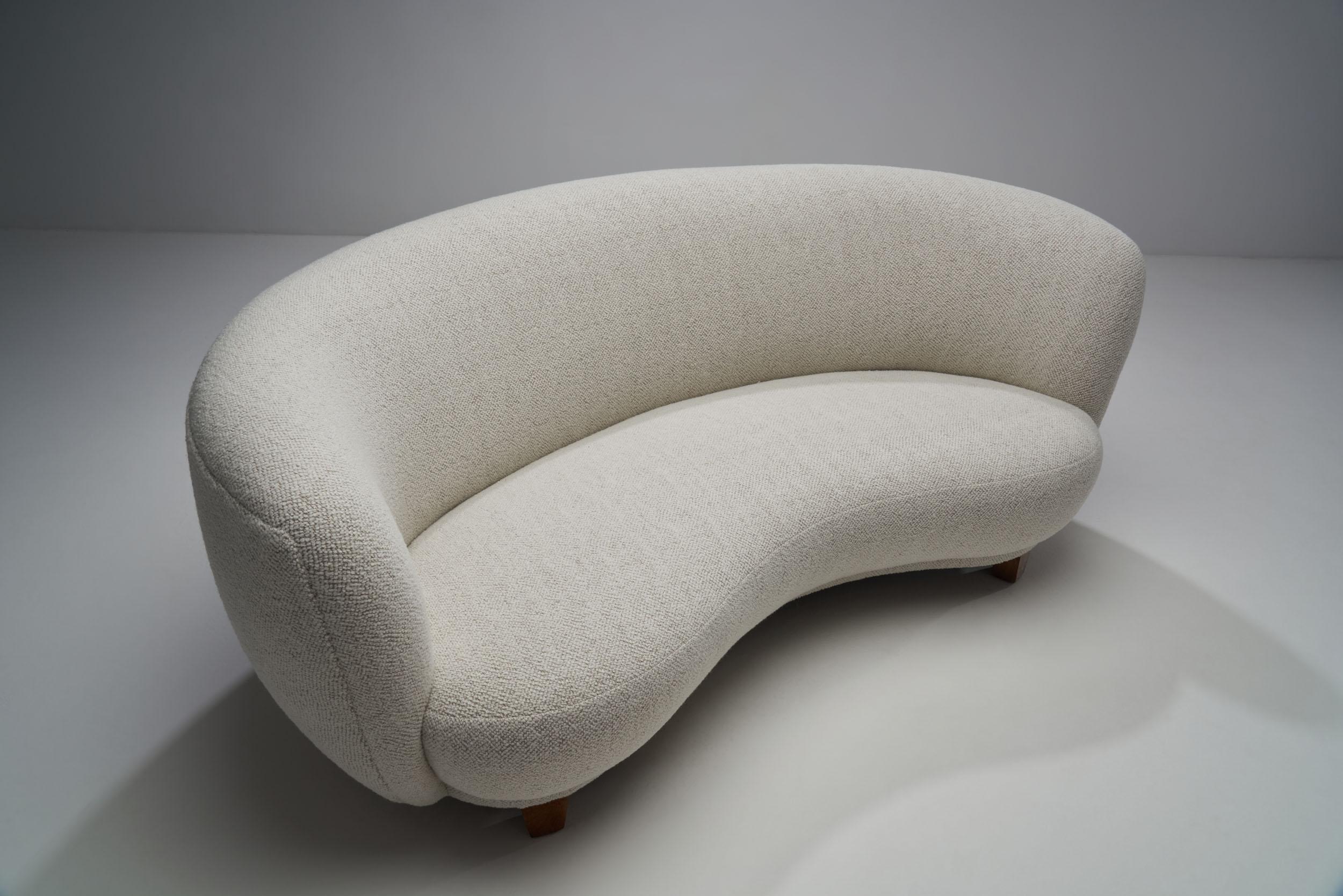 Fabric Rounded Three-Seater Sofa by Danish Cabinetmaker, Denmark, ca 1950s