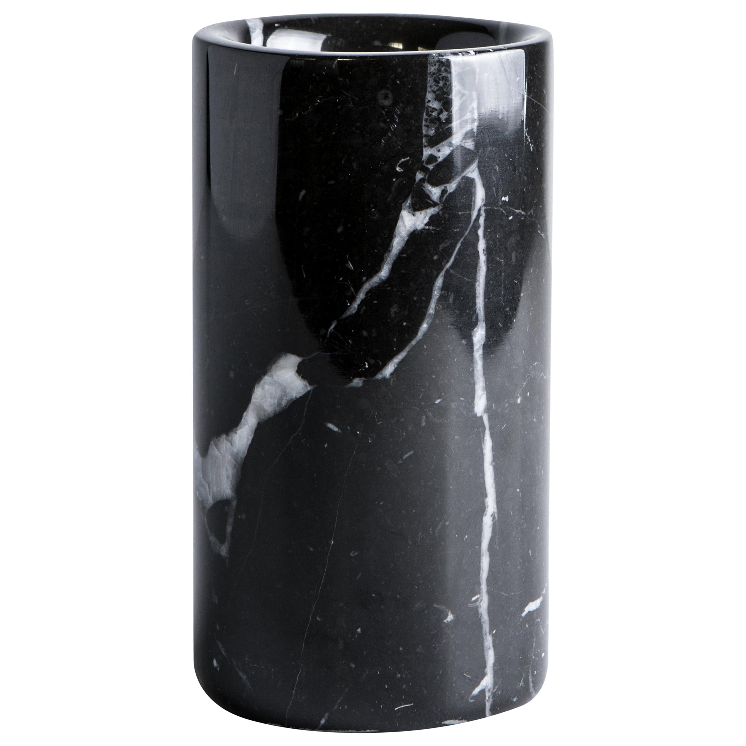 Handmade Rounded Toothbrush Holder in Black Marquina Marble For Sale