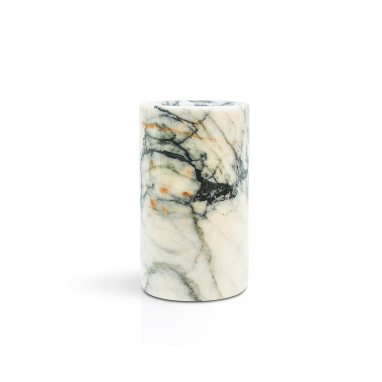 Italian Handmade Rounded Toothbrush Holder in Paonazzo Marble For Sale