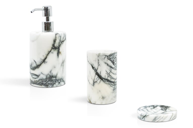 Handmade Rounded Toothbrush Holder in Paonazzo Marble In New Condition For Sale In Carrara, IT
