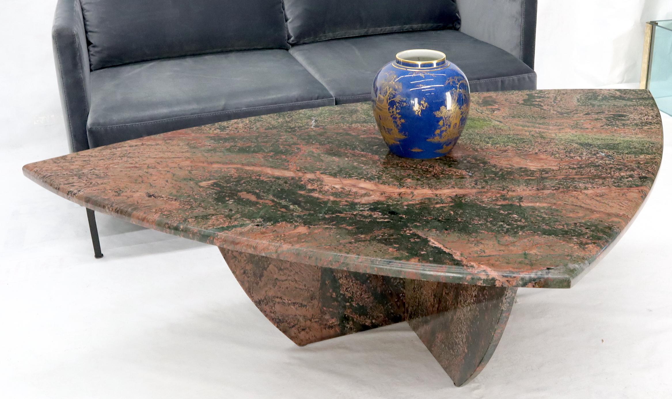 Rounded Triangle Shape Large Solid Marble Coffee Table For Sale 3