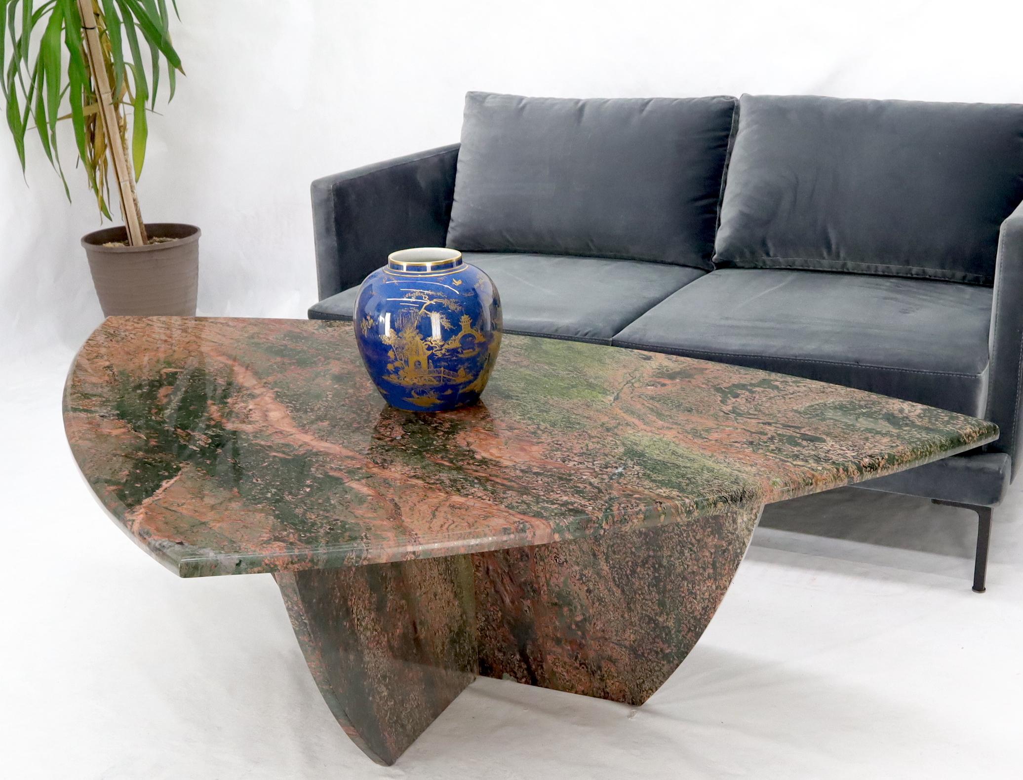Rounded Triangle Shape Large Solid Marble Coffee Table For Sale 4