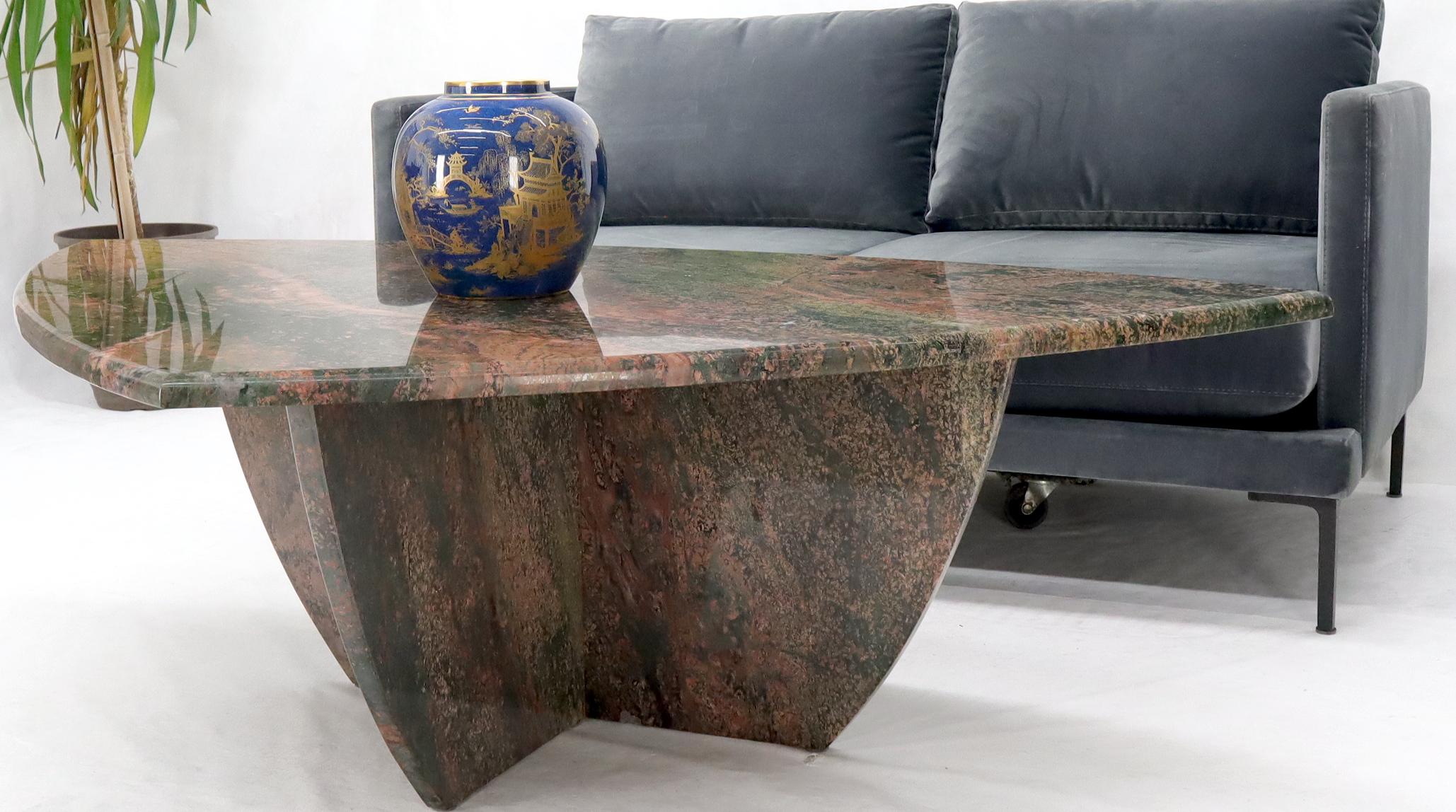 American Rounded Triangle Shape Large Solid Marble Coffee Table For Sale