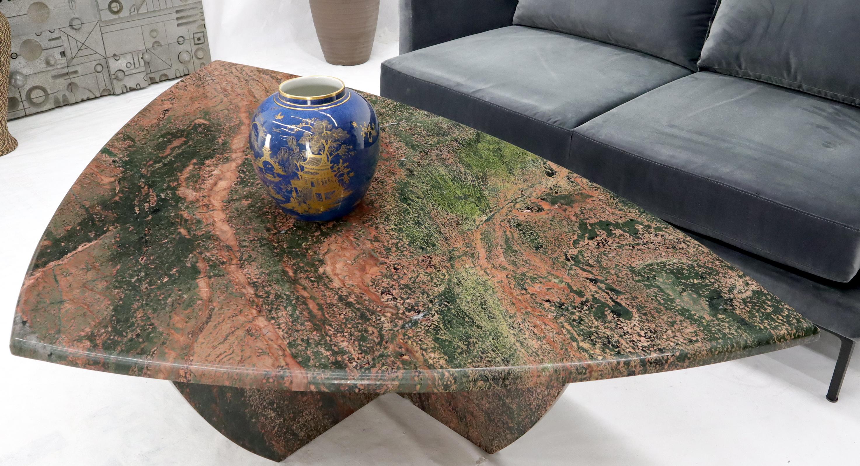 Rounded Triangle Shape Large Solid Marble Coffee Table In Excellent Condition For Sale In Rockaway, NJ