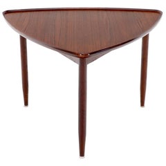 Rounded triangle Shape Teak Danish Modern Side Occasional Table Stand