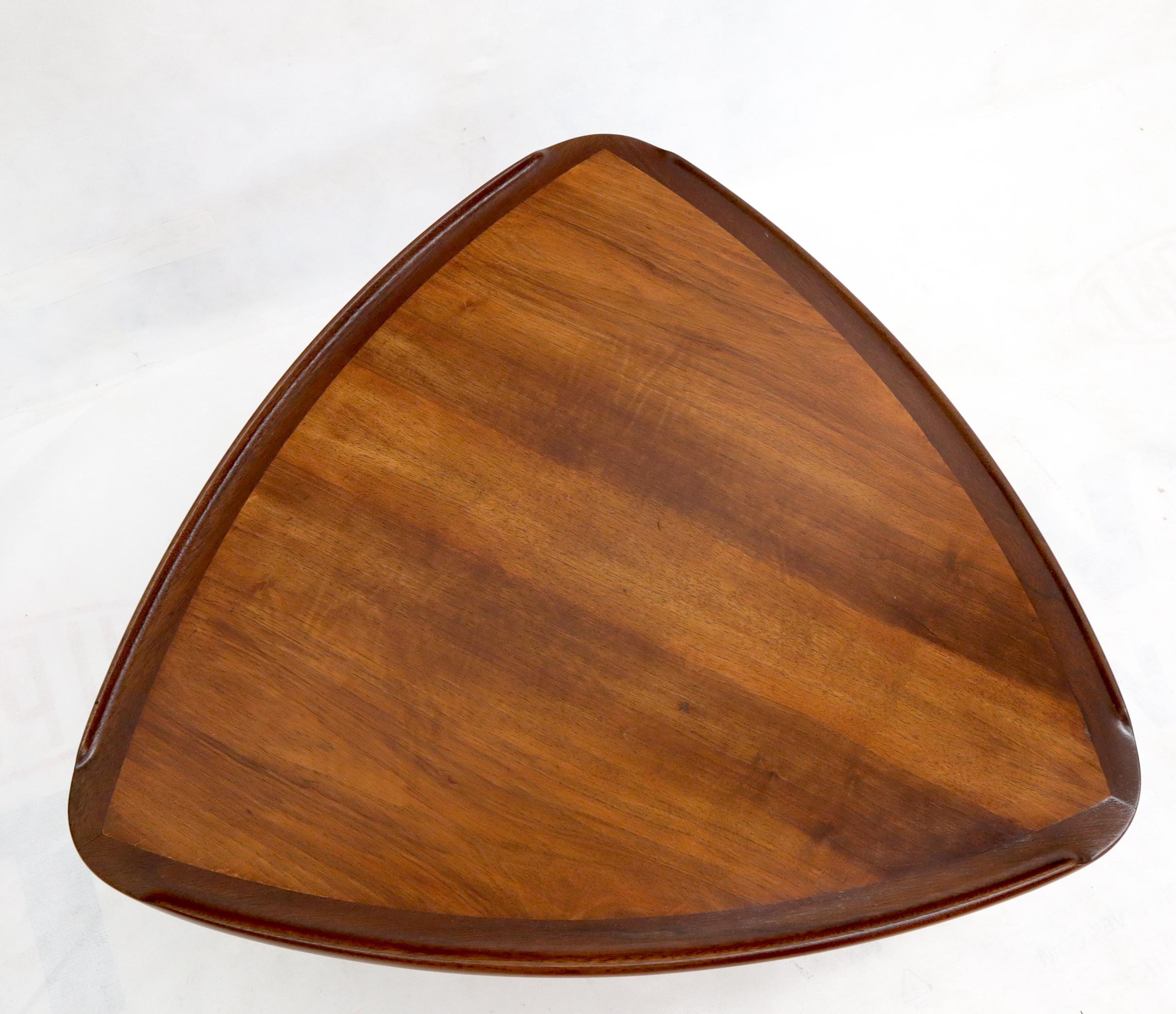 Rounded Triangular Shape Danish Mid-Century Modern Side Occasional Table Cane 3