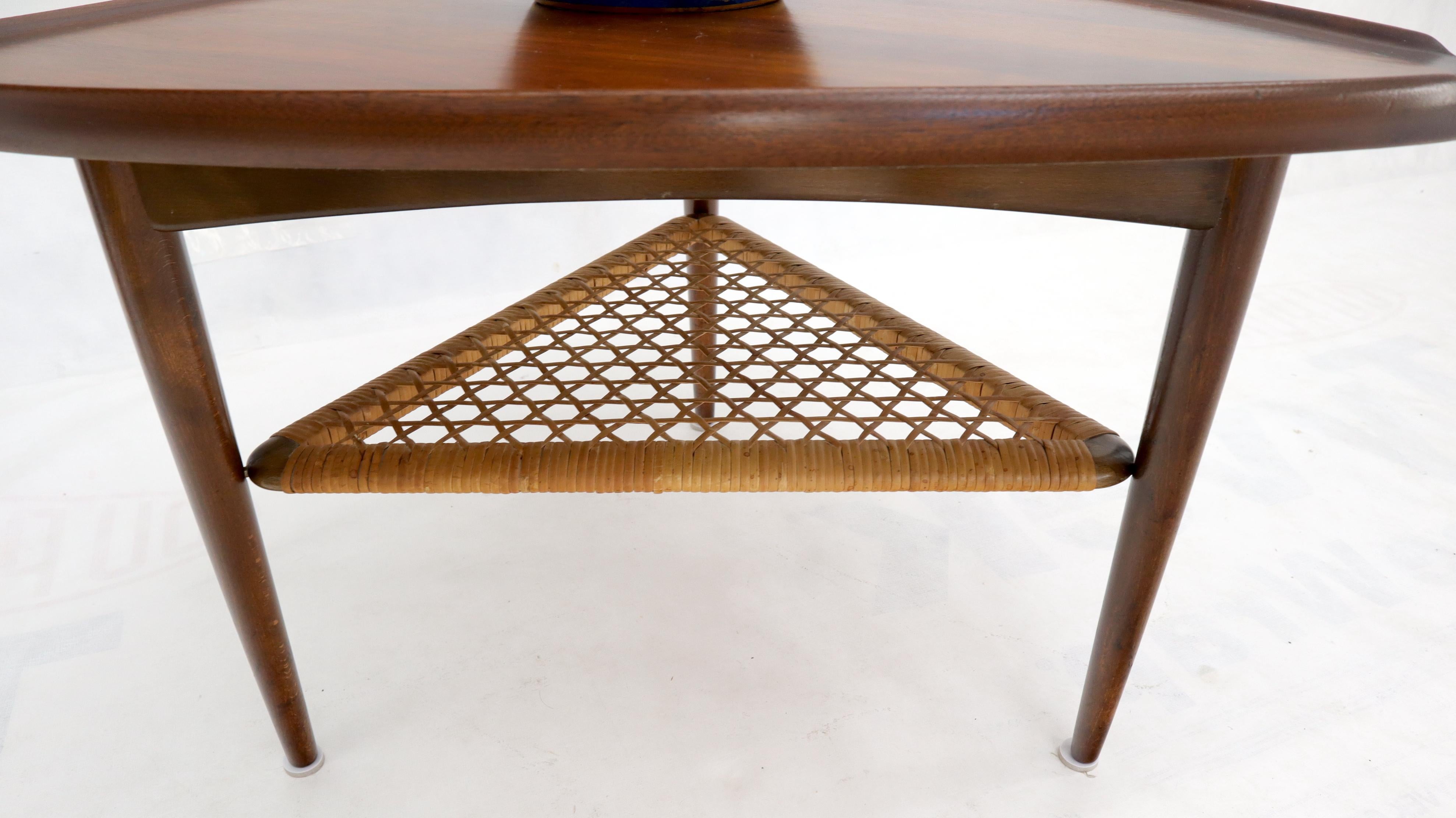 Rounded Triangular Shape Danish Mid-Century Modern Side Occasional Table Cane In Good Condition In Rockaway, NJ