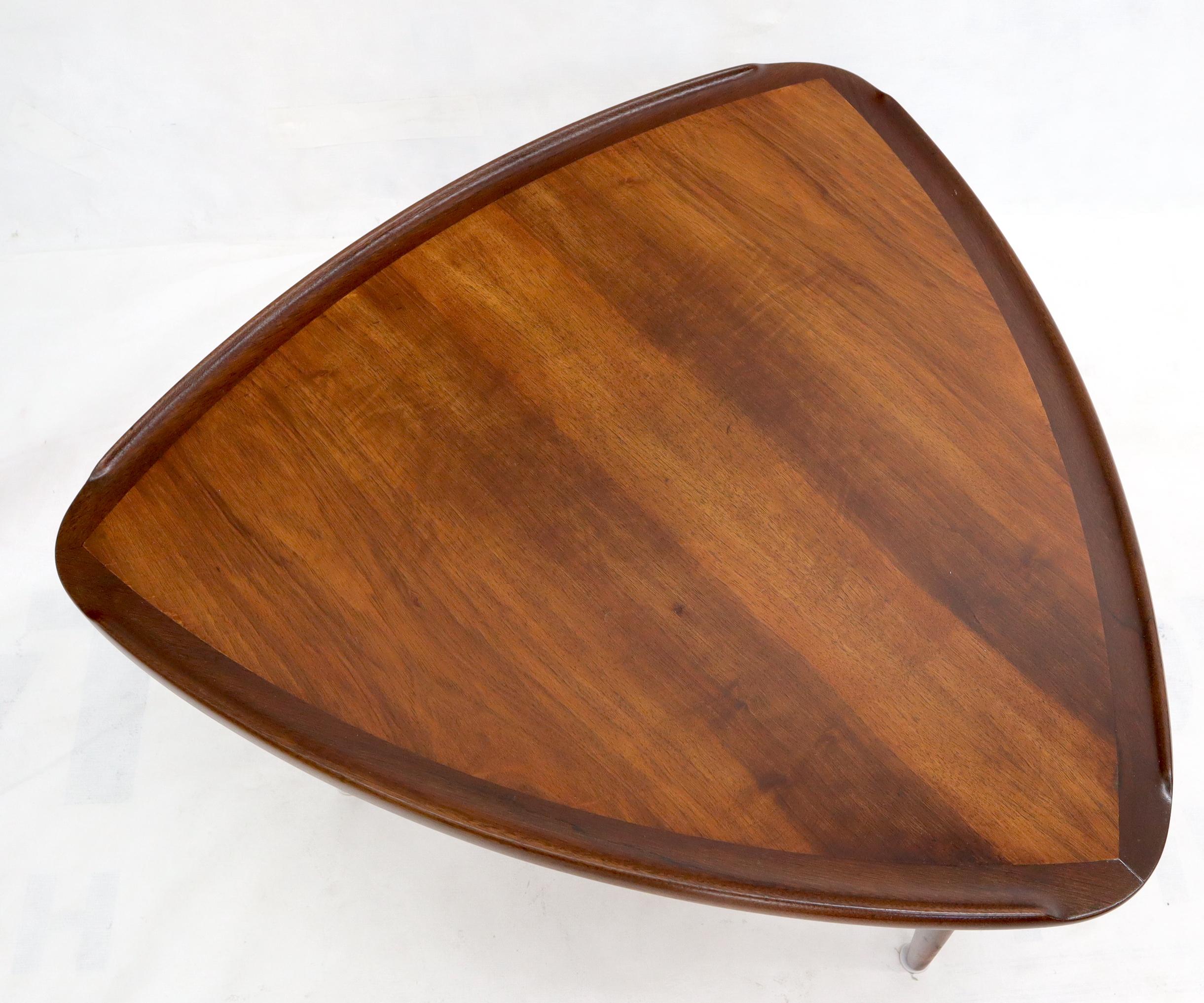 20th Century Rounded Triangular Shape Danish Mid-Century Modern Side Occasional Table Cane