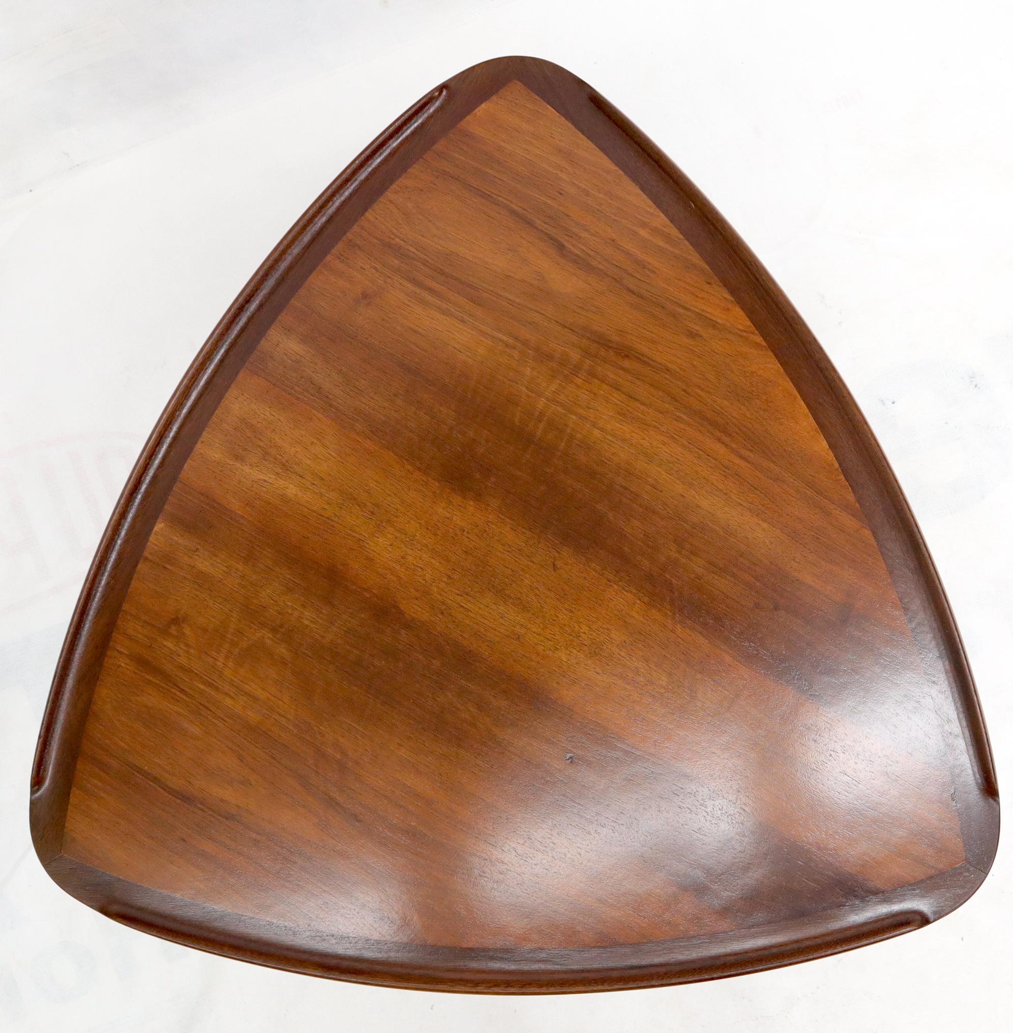 Rounded Triangular Shape Danish Mid-Century Modern Side Occasional Table Cane 2