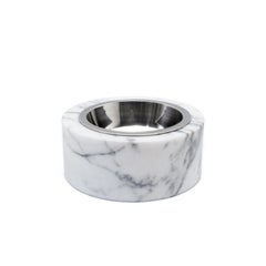 Bol rond pour chats ou chiens en marbre blanc de Carrare fait à la main avec acier amovible