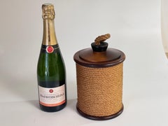 Rounded Wooden and Rope Box in Wood France 1960, Brown Color Audoux Minnet Style