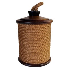 Caja Redonda de Madera y Cuerda Francia 1960, Color Marrón Estilo Audoux Minnet