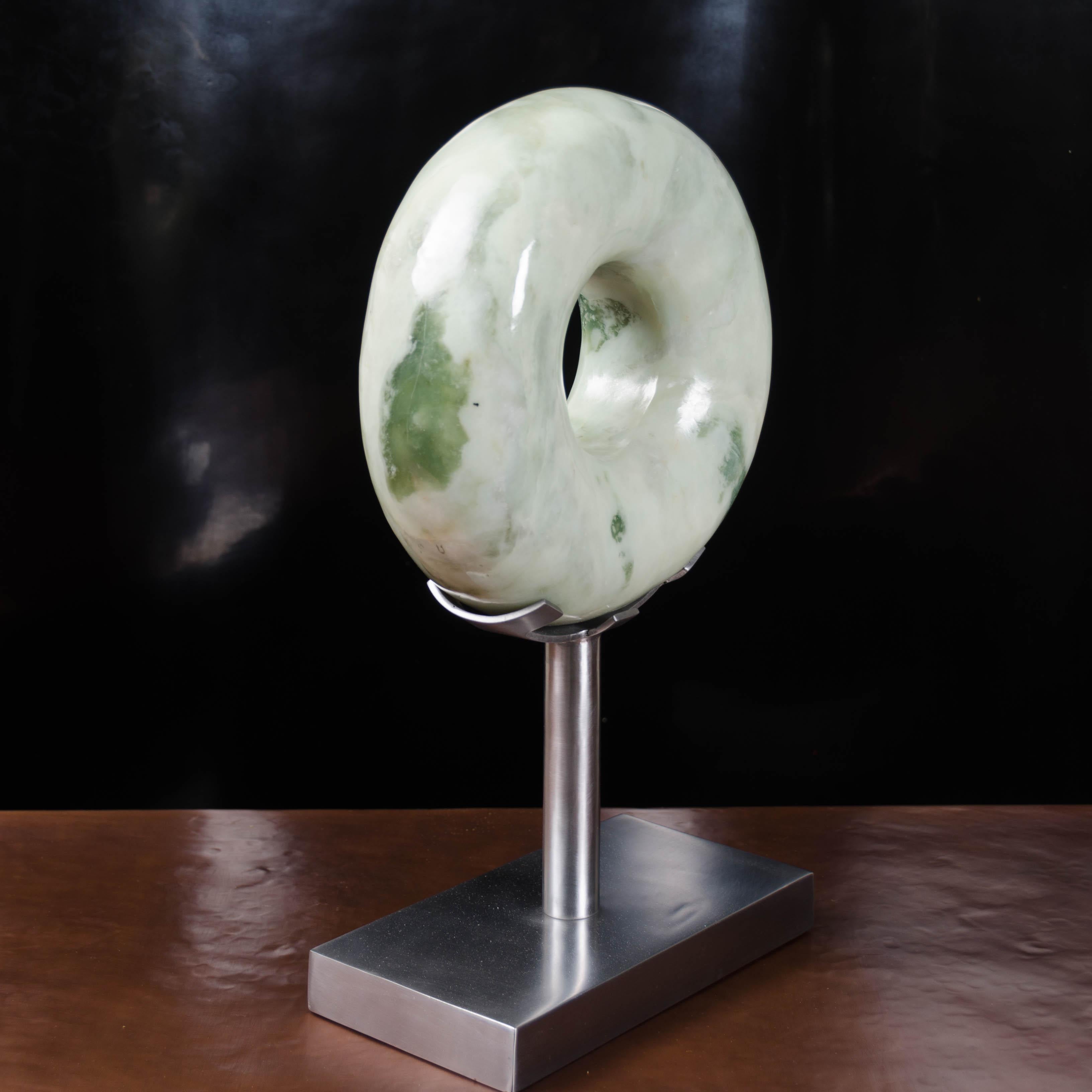 Hand-Carved Rounded Zong Sculpture, Nephrite Jade by Robert Kuo, Hand Carved, Limited For Sale