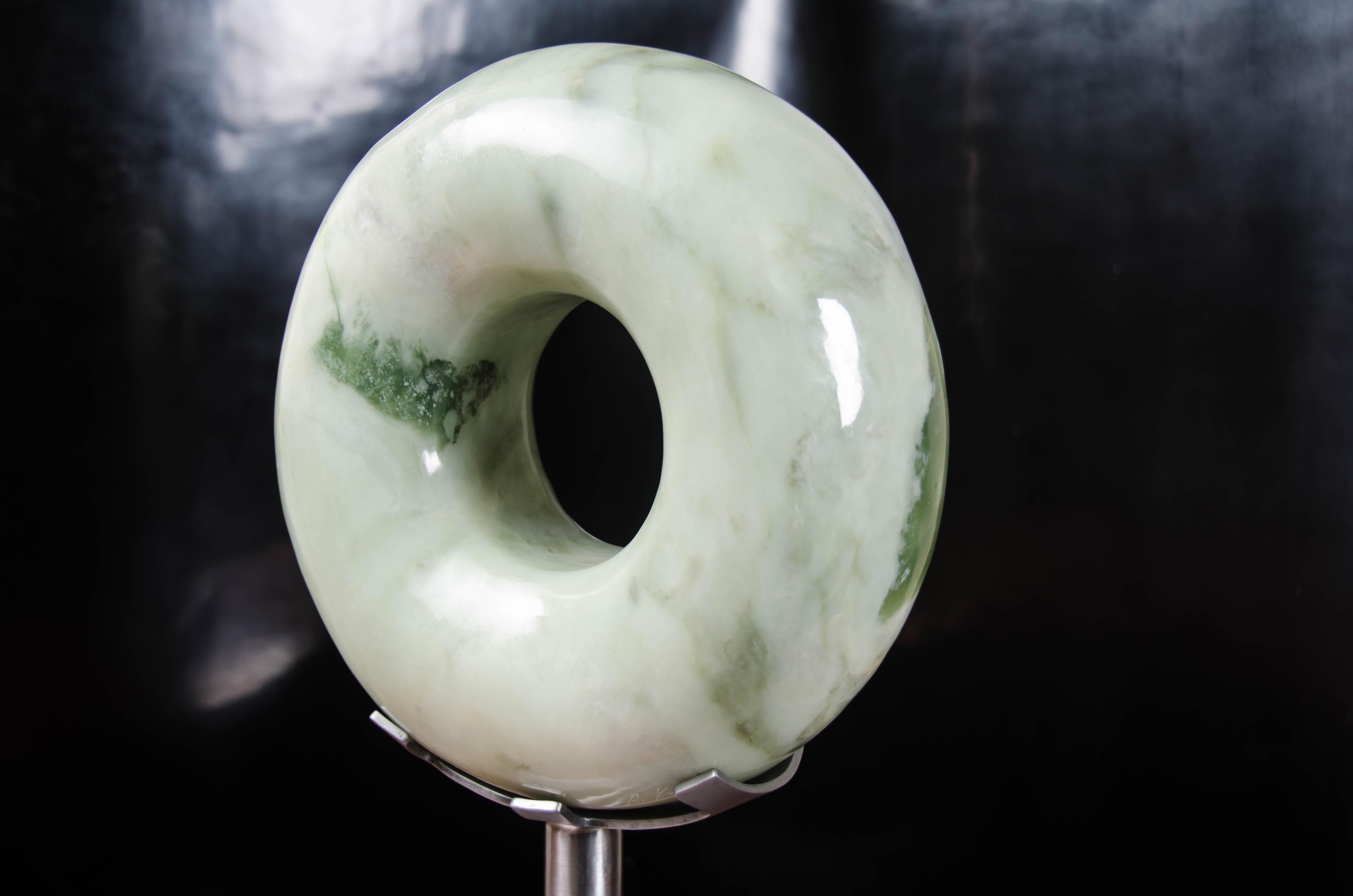 Rounded Zong Sculpture, Nephrite Jade by Robert Kuo, Hand Carved, Limited For Sale 1