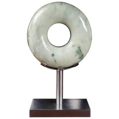 Antique Rounded Zong Sculpture, Nephrite Jade by Robert Kuo, Hand Carved, Limited