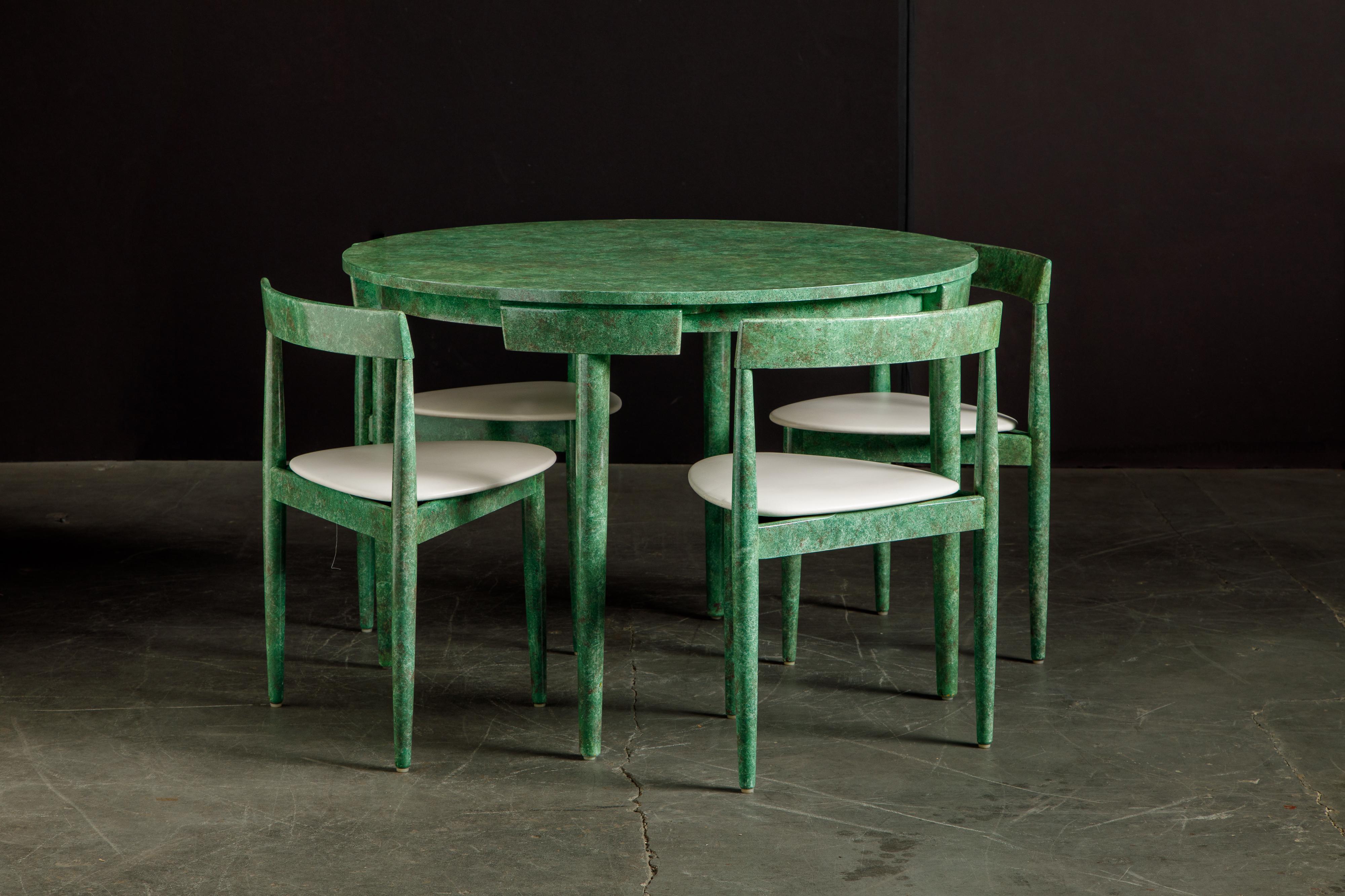 Lacquered 'Roundette' Dining Table and Four Chairs by Hans Olsen for Frem Røjle, Signed