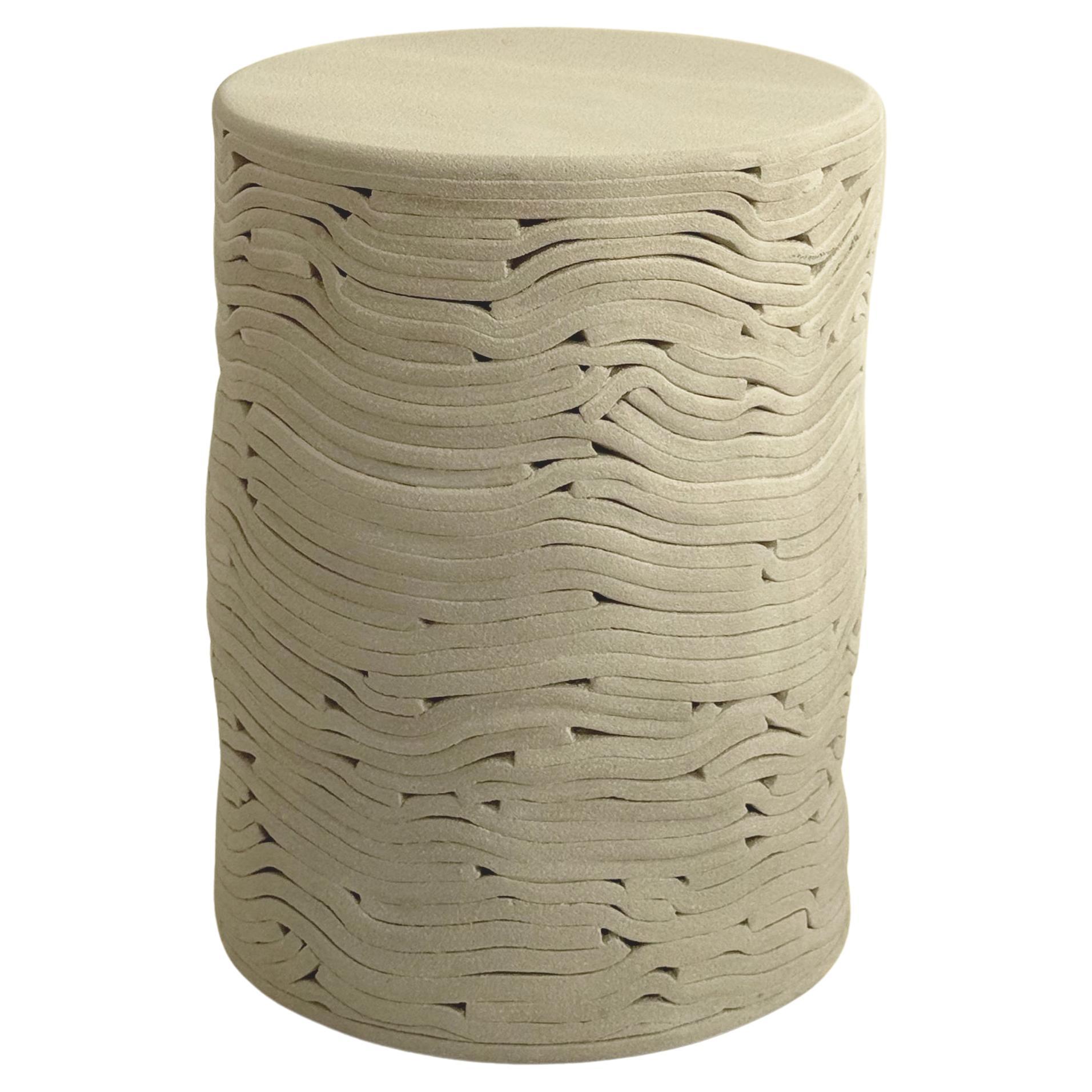 Roundtwist by Kalou Dubus, Side Table / Stool, Light Grey Grogged Stoneware For Sale