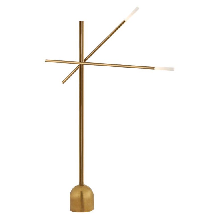 Rousseau Double Boom Arm Floor Lamp in Brass and Etched Crystal, Kelly ...