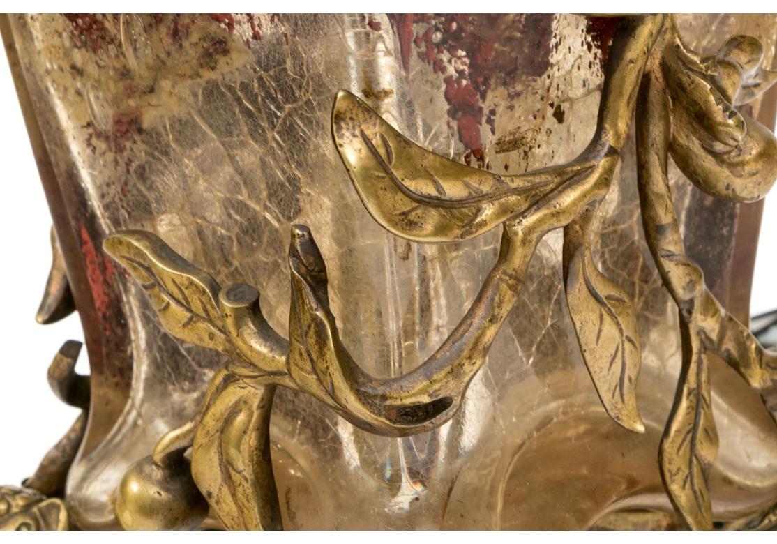 Vase en verre craquelée décoré à l'intérieur comme une lampe Rousseau & Leveille en vente 3