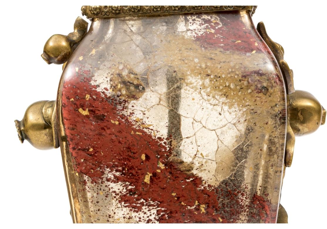 Vase en verre craquelée décoré à l'intérieur comme une lampe Rousseau & Leveille en vente 4