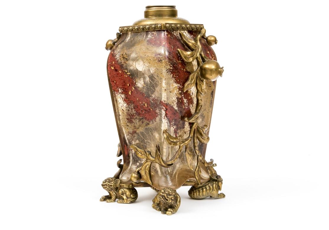 Vase en verre craquelée décoré à l'intérieur comme une lampe Rousseau & Leveille en vente 6