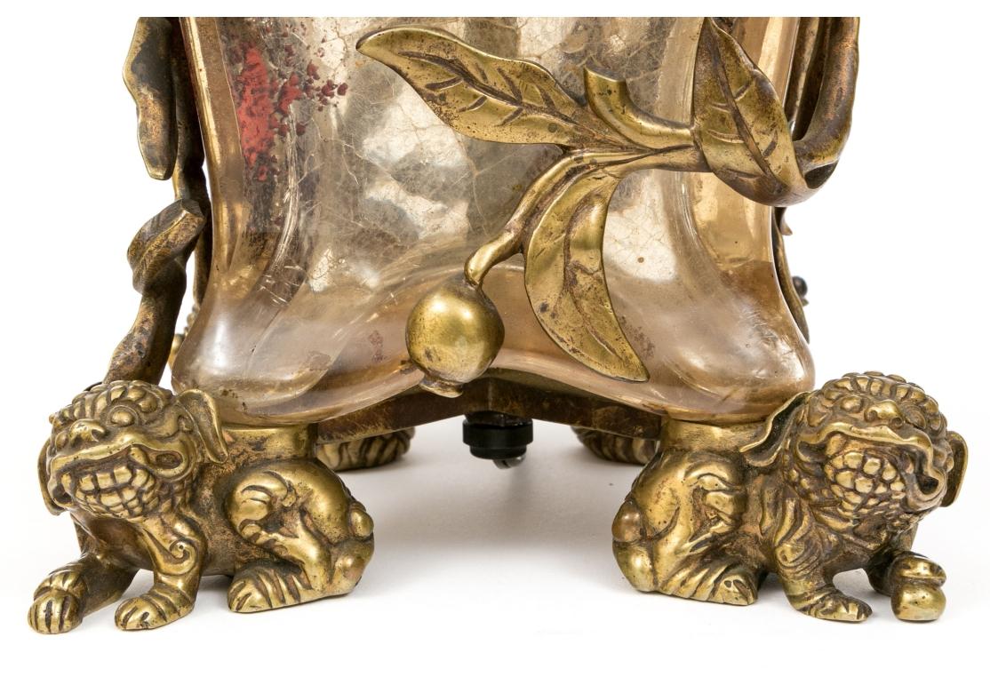 Bronze Vase en verre craquelée décoré à l'intérieur comme une lampe Rousseau & Leveille en vente