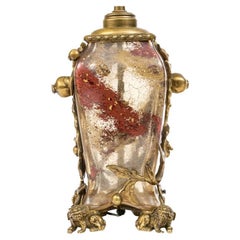 Vase en verre craquelée décoré à l'intérieur comme une lampe Rousseau & Leveille