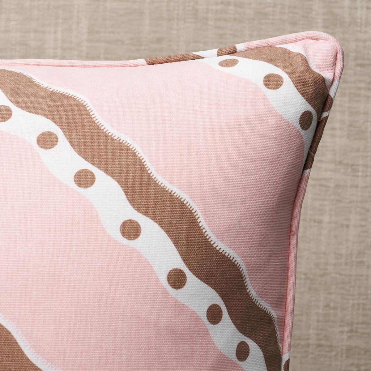 This pillow features Rousseau Stripe with a knife edge finish. Rousseau Stripe fabric is simple, charming and hard to resist. Pillow includes a feather/down fill insert and hidden zipper closure.