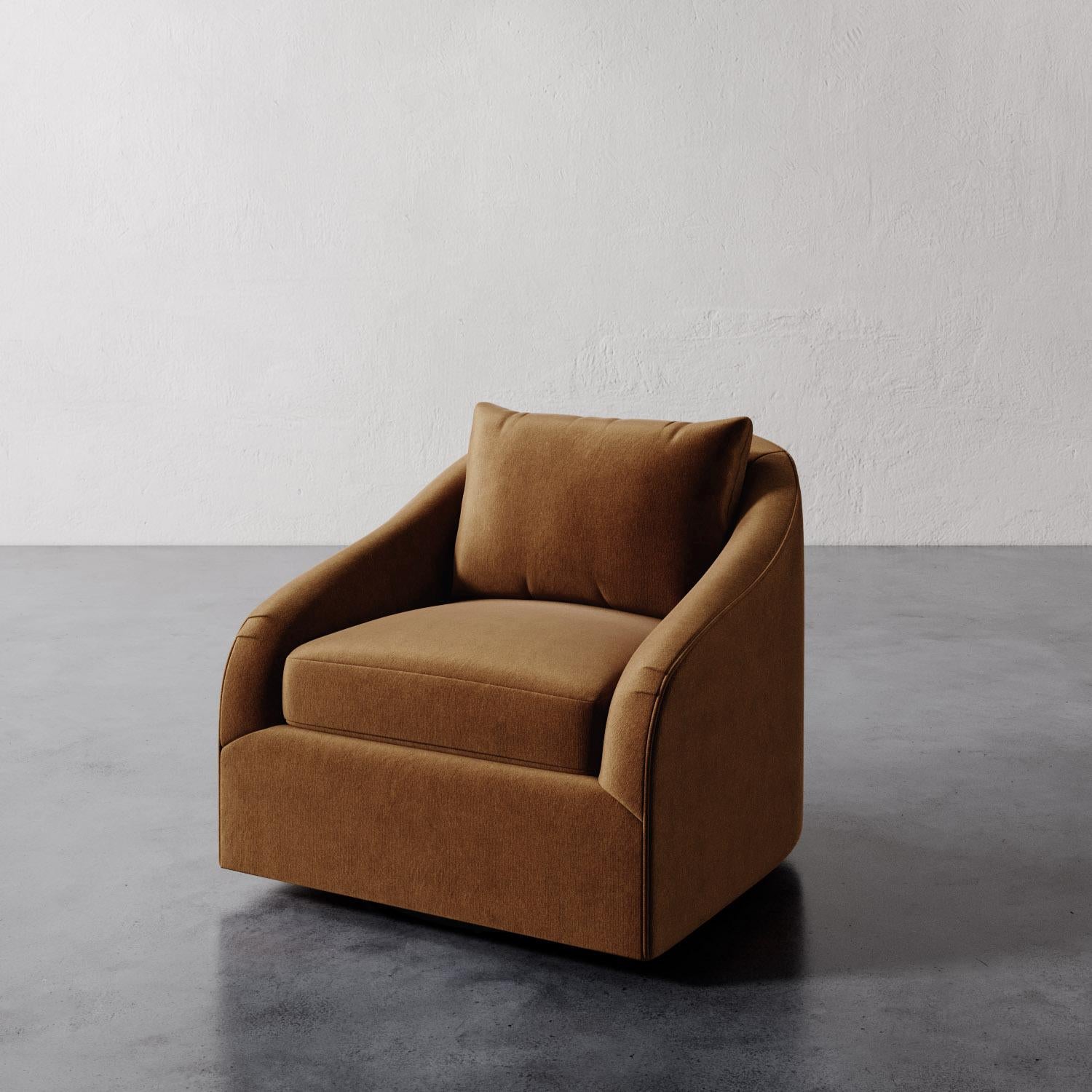 American Rousseau Swivel chair in Performance Velvet by Christiane Lemieux For Sale