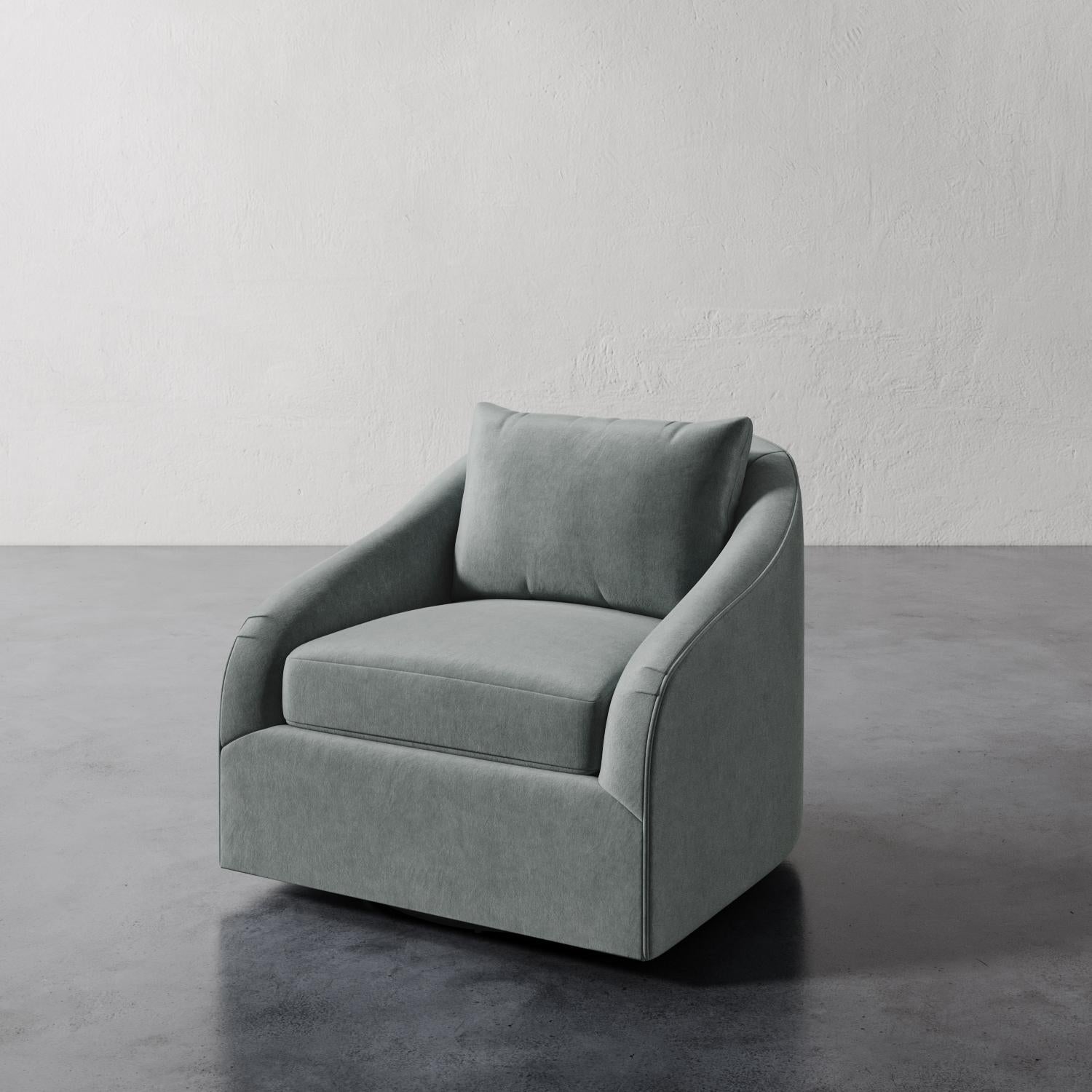 Hand-Crafted Rousseau Swivel chair in Performance Velvet by Christiane Lemieux For Sale