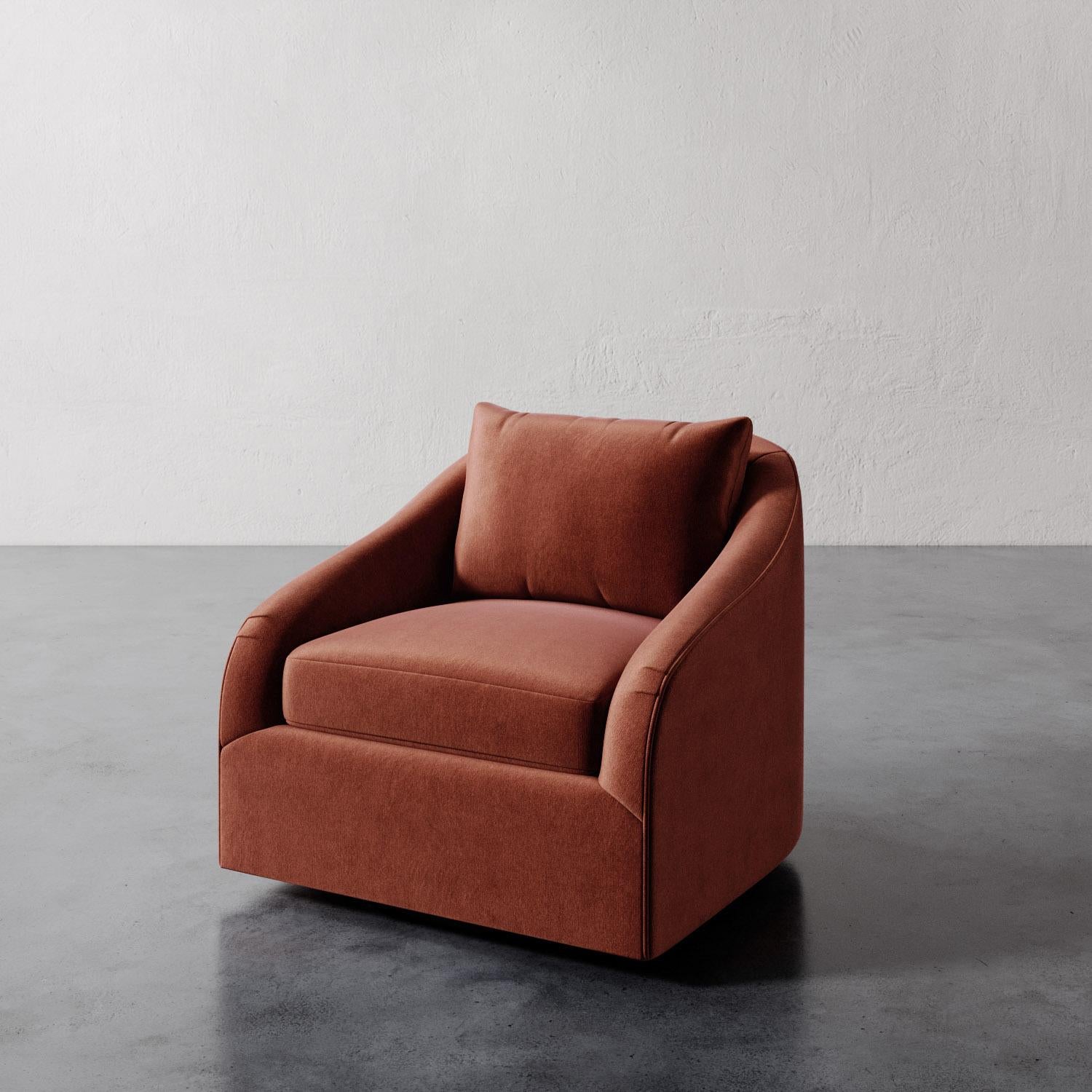 Rousseau Swivel chair in Performance Velvet by Christiane Lemieux In New Condition For Sale In New York, NY