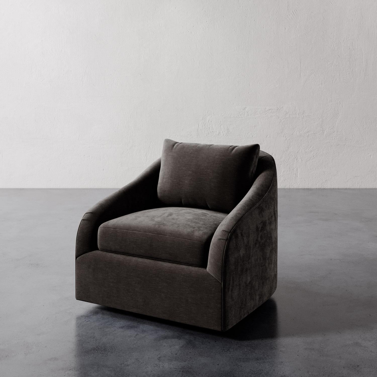 American Rousseau Swivel chair in Plush Velvet by Christiane Lemieux For Sale