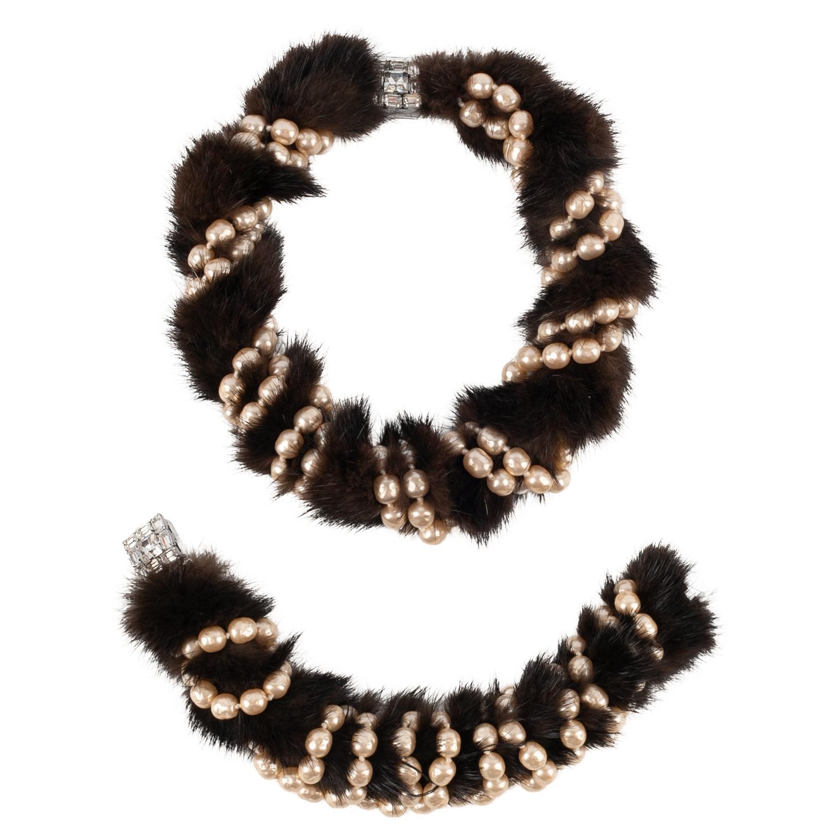 Rousselet Fur Set Composed Of a Necklace & a Bracelet, Circa 1950