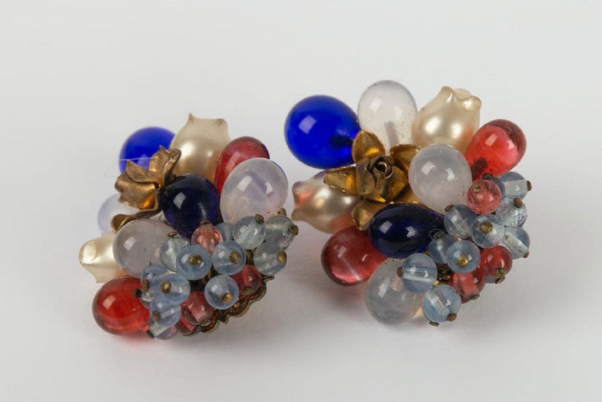 Women's Rousselet Golden Metal Earrings Decorated with Multicolored Glass Beads For Sale