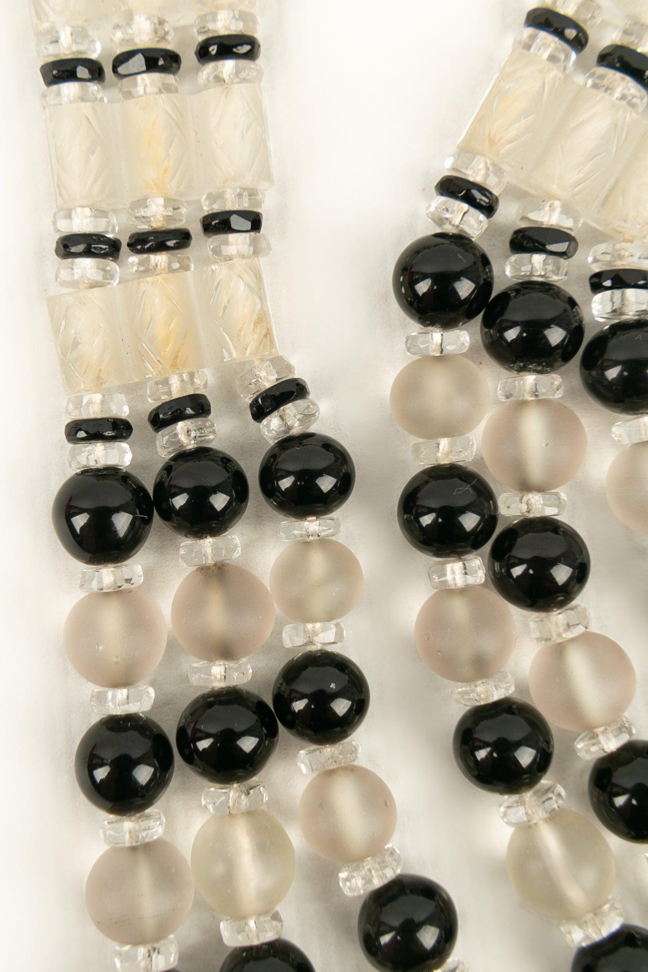 Women's Rousselet Necklace in Transparent and Black Glass Pearls, 1920s For Sale