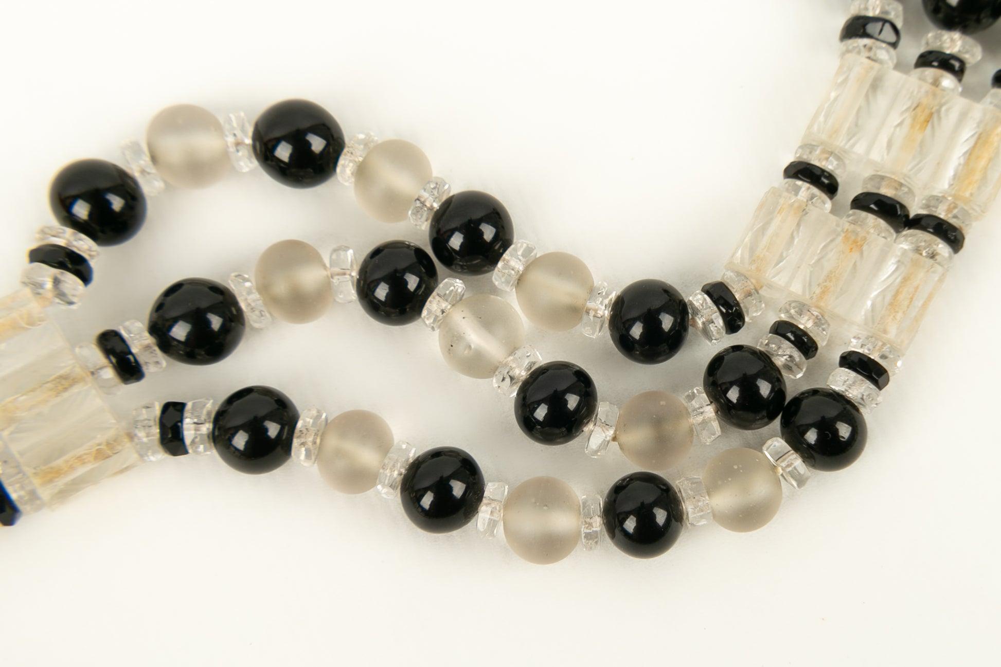 Collier Rousselet en perles de verre transparentes et noires, années 1920 en vente 2