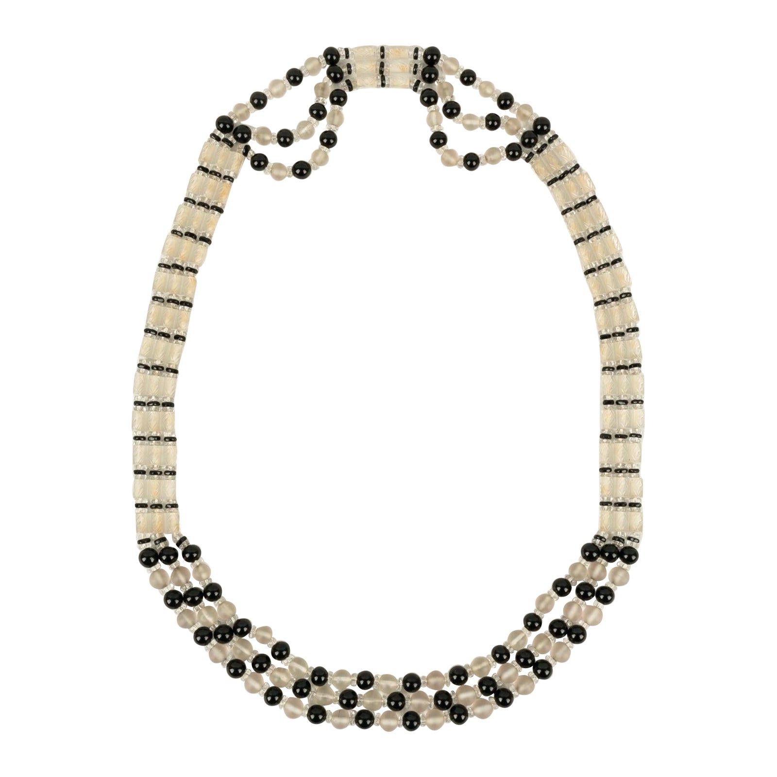 Collar Rousselet de perlas transparentes y cristal negro, años 20