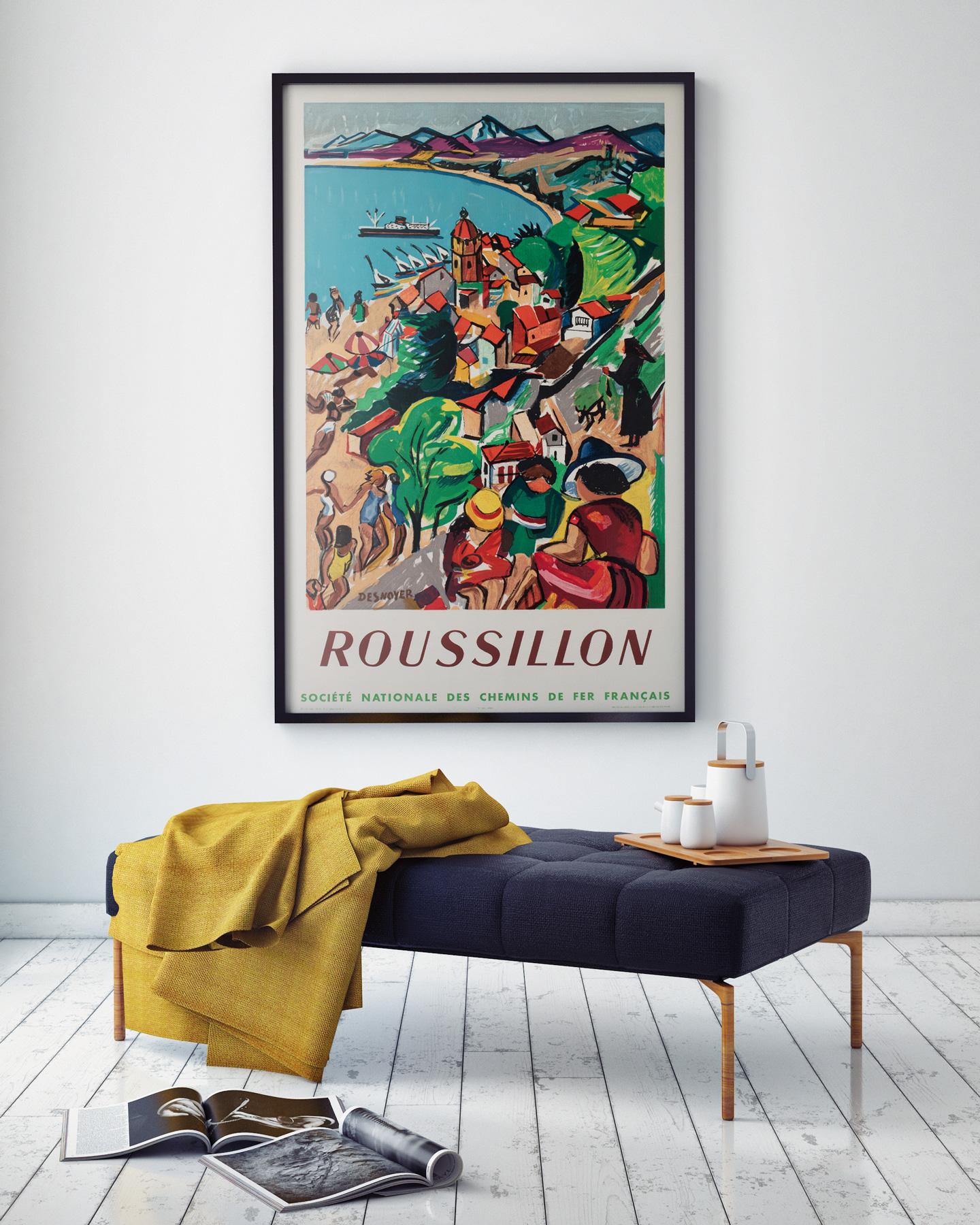 Beautiful original Cote d'Azur  French Travel poster from 1947 designed by Jal. Created for French railways SNCF this poster was part of the post war effort to stimuate tourism for the country. 

Beautiful original 1952 SNCF French Railways Travel