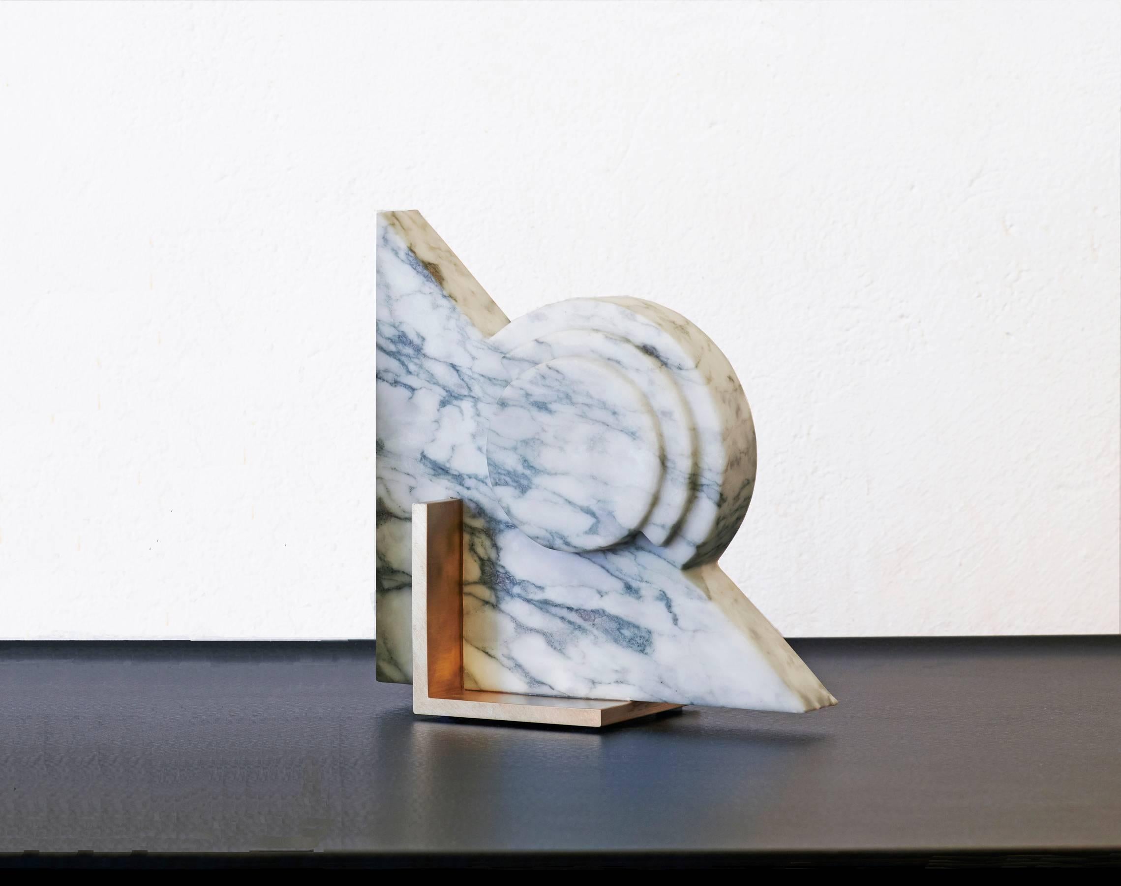 Australian Roussy Bookend in White Marble and Brass For Sale